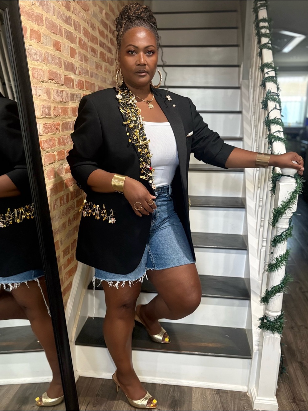 Black Embellished Blazer with Gold Accents